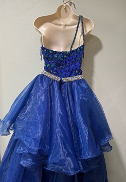 Style 4573 Ashley Lauren Blue Size 0 Fun Fashion Medium Height One Shoulder 4573 Jumpsuit Dress on Queenly