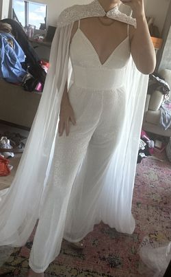 Sherri Hill White Size 6 Bridal Shower Bachelorette Jumpsuit Dress on Queenly
