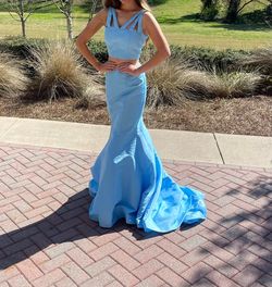 Sherri Hill Blue Size 0 Prom Halter Mermaid Dress on Queenly