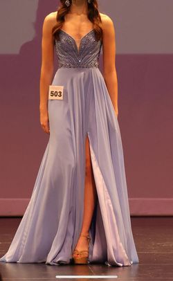 Style 61128 Alyce Paris Blue Size 00 Prom Plunge Black Tie Floor Length Side slit Dress on Queenly