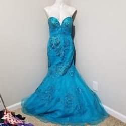 Jovani Blue Size 8 Embroidery Pageant Strapless Floor Length Mermaid Dress on Queenly