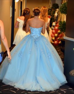Style 60024 MoriLee Blue Size 4 Sweet 16 Floor Length Medium Height Quinceanera Ball gown on Queenly