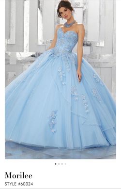 Style 60024 MoriLee Blue Size 4 Strapless Free Shipping Floor Length Ball gown on Queenly