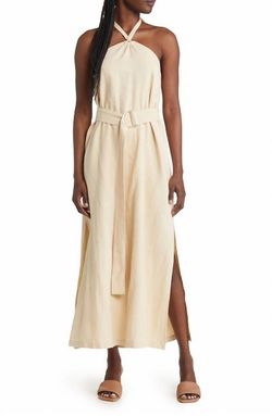 Style 1-111292117-2791 LOST + WANDER Nude Size 12 Belt Halter Free Shipping Side slit Dress on Queenly