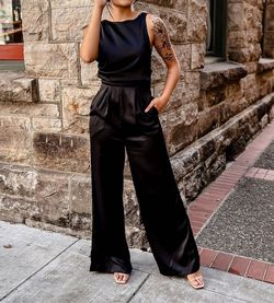 Style 1-1178049817-2791 Mustard Seed Black Size 12 Backless Free Shipping Floor Length Jumpsuit Dress on Queenly