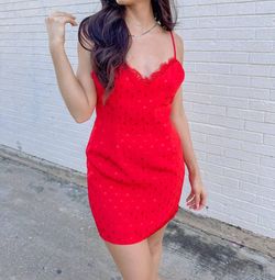 Style 1-1261179764-2901 line and dot Red Size 8 Mini Tall Height Free Shipping Sorority Rush Cocktail Dress on Queenly