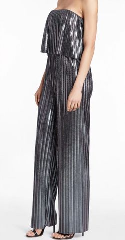 Style 1-1694202413-2901 Amanda Uprichard Gray Size 8 Polyester Shiny Strapless Jumpsuit Dress on Queenly