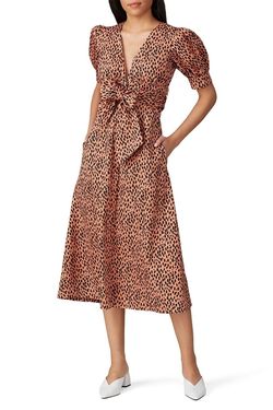 Style 1-1705499377-5655-1 Love Whit by Whitney Port Brown Size 4 Mini Print V Neck Tall Height Cocktail Dress on Queenly