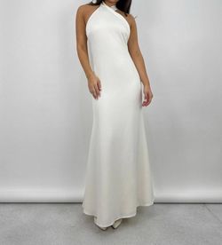 Style 1-1735171628-3471 LENA White Size 4 Bridal Shower Halter Fitted Cocktail Dress on Queenly