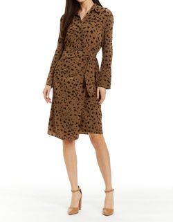 Style 1-1787245341-2696 DREW Brown Size 12 V Neck Print Straight Tall Height Cocktail Dress on Queenly