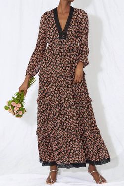 Style 1-2311002701-2696 SAYLOR Brown Size 12 V Neck Floral Straight Dress on Queenly