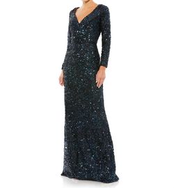 Style 1-2534051629-2168 MAC DUGGAL Blue Size 8 Free Shipping Polyester Long Sleeve Straight Dress on Queenly