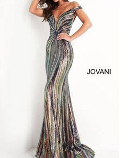 Style 1-2629914478-98 JOVANI Multicolor Size 10 Black Tie Straight Dress on Queenly
