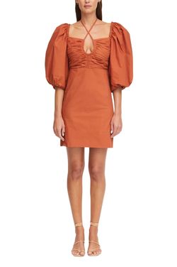 Style 1-2673479983-1901 RHODE Brown Size 6 Sorority Rush Keyhole Cut Out Mini Cocktail Dress on Queenly