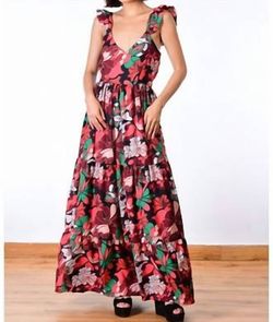 Style 1-2899466293-2791 Ollari Red Size 12 Plus Size Floral Ruffles Tall Height A-line Dress on Queenly