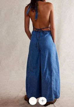 Style 1-2913420186-2901 Free People Blue Size 8 Halter Tall Height Pockets Jumpsuit Dress on Queenly