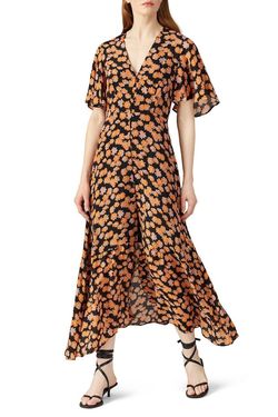 Style 1-3041745411-5655-1 VEDA Orange Size 4 Print Floor Length Black Tie Mini Straight Dress on Queenly