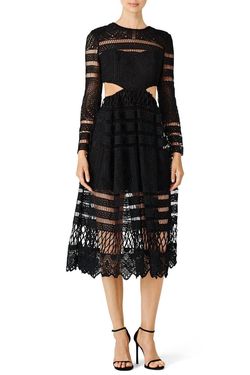 Style 1-3144522469-5673-1 ASILIO Black Size 0 Polyester Wednesday Lace Cocktail Dress on Queenly