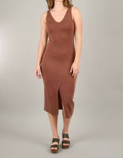 Style 1-3204332231-3471 PRAIRIE UNDERGROUND Brown Size 4 Jersey V Neck Side Slit Tall Height Cocktail Dress on Queenly