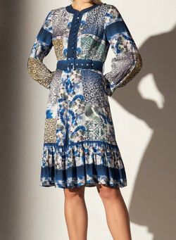 Style 1-3414411749-2696 RANNA GILL Blue Size 12 Tall Height Long Sleeve Belt Cocktail Dress on Queenly