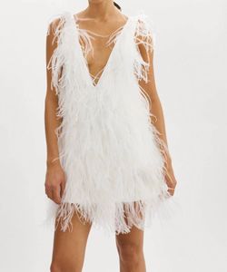 Style 1-345549195-2901 LAMARQUE White Size 8 Feather Tall Height Free Shipping Sorority Rush Cocktail Dress on Queenly