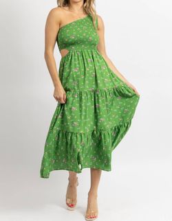 Style 1-3492091429-2696 SUNDAYUP Green Size 12 One Shoulder Plus Size Print Cocktail Dress on Queenly