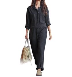 Style 1-3989661811-3903 Outerknown Black Size 0 Long Sleeve Jewelled Tall Height Jumpsuit Dress on Queenly