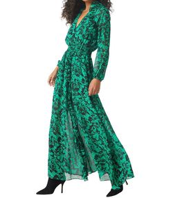 Style 1-4044646597-2696 Misa Los Angeles Green Size 12 Print Black Tie Sheer Side slit Dress on Queenly