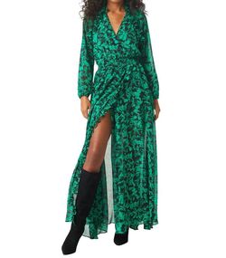 Style 1-4044646597-2696 Misa Los Angeles Green Size 12 Print Tall Height Tulle Side slit Dress on Queenly