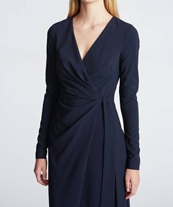 Style 1-4235758929-98 HALSTON HERITAGE Blue Size 10 V Neck Black Tie Free Shipping Straight Dress on Queenly