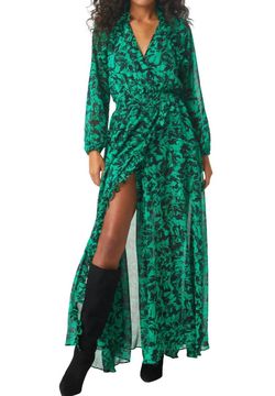 Style 1-517271924-2696 Misa Los Angeles Green Size 12 Tulle Sheer Black Tie Floor Length Side slit Dress on Queenly