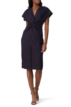Style 1-60518388-4818-1 Prabal Gurung Blue Size 4 Polyester Tall Height Navy Cocktail Dress on Queenly