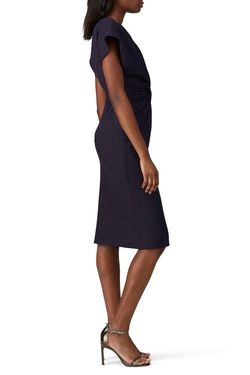 Style 1-60518388-5657-1 Prabal Gurung Blue Size 2 Polyester Navy Tall Height Sleeves Cocktail Dress on Queenly