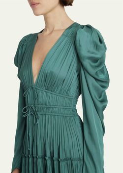 Style 1-676204272-2168 Ulla Johnson Green Size 8 V Neck Polyester Long Sleeve Mini Cocktail Dress on Queenly