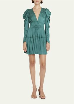 Style 1-676204272-2168 Ulla Johnson Green Size 8 V Neck Sleeves Free Shipping Sorority Rush Cocktail Dress on Queenly