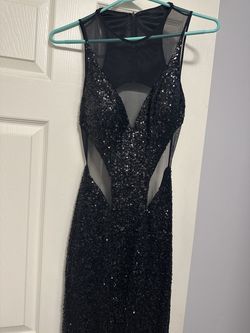 Faviana Black Size 6 Jersey Floor Length A-line Dress on Queenly