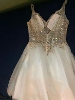 Cinderella Divine White Size 8 Floor Length Jersey Plunge A-line Dress on Queenly