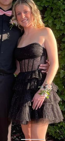 Sherri Hill Black Size 0 Wednesday Glitter Strapless Cocktail Dress on Queenly