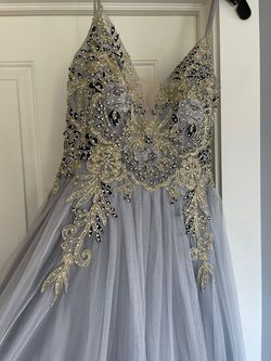 Betsy and Adam Gray Size 18 Plunge Ball gown on Queenly