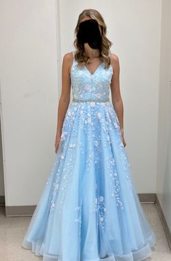 Amarra Blue Size 2 Plunge Tall Height Ball gown on Queenly