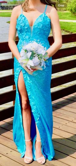 Style 1012 Jovani Blue Size 4 Side Slit Black Tie 1012 Mermaid Dress on Queenly
