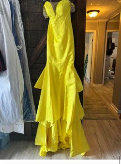 Rachel Allan Yellow Size 6 Plunge Tall Height Jersey Prom Mermaid Dress on Queenly