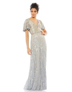 Style 5538 Mac Duggal Silver Size 22 Plunge Plus Size Straight Dress on Queenly