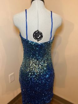 Alyce Paris Blue Size 00 Sequined Strapless Spaghetti Strap Semi-formal Cocktail Dress on Queenly