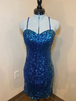 Alyce Paris Blue Size 00 Sequined Strapless Spaghetti Strap Semi-formal Cocktail Dress on Queenly