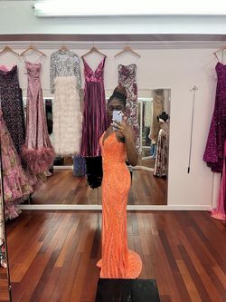 Ashley Lauren Orange Size 8 Black Tie Plunge Prom Straight Dress on Queenly