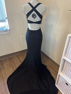 La Femme Black Size 00 Two Piece Plunge Train Dress on Queenly