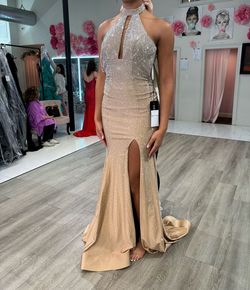 Sherri Hill Nude Size 4 High Neck Floor Length Pageant Side slit Dress on Queenly