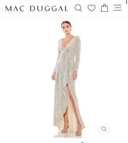 Mac Duggal Silver Size 8 Jersey Black Tie Sleeves Side slit Dress on Queenly