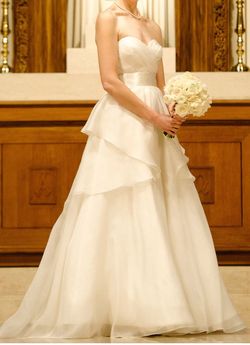 Style 8012 B Watters brides White Size 10 Floor Length Wedding Strapless Ball gown on Queenly